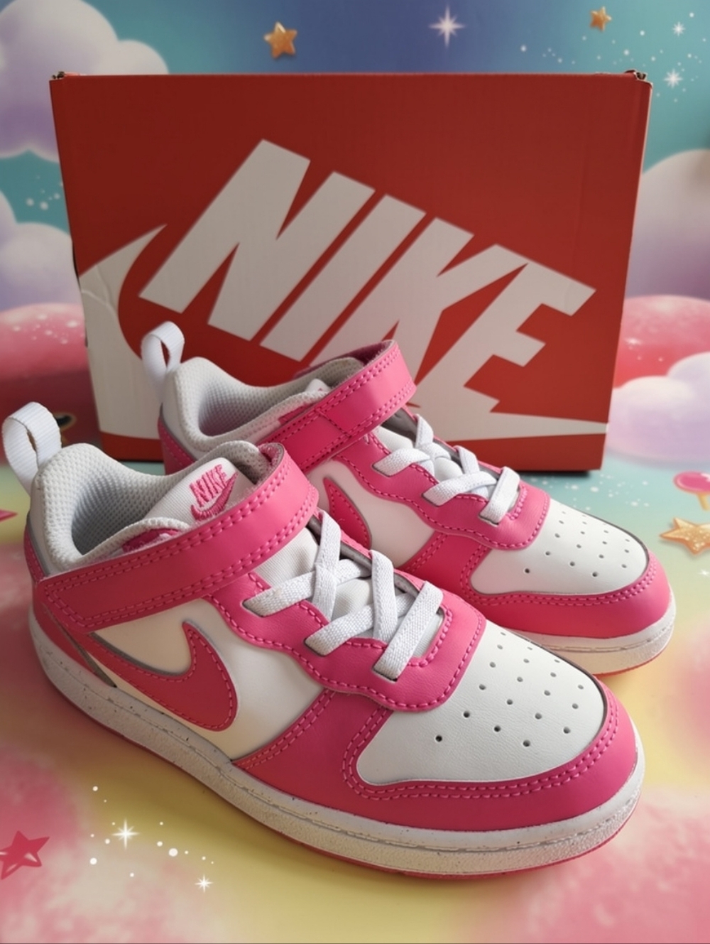Nike Court Borough Low Recraft (TD) Various Sizes White/ Laser Fuschia NEW